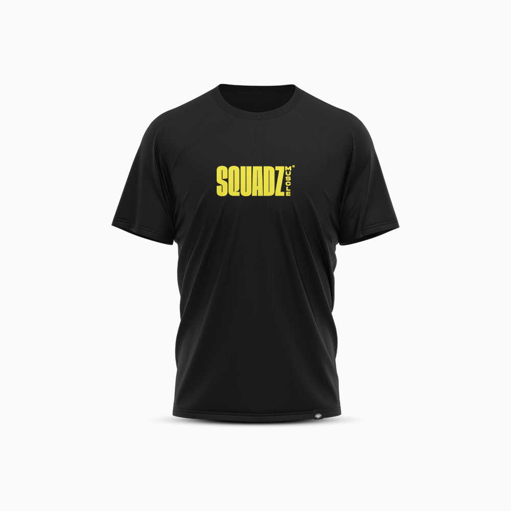 Camiseta Casual Preta com Amarelo SQUADZ MUSCLE — Frente