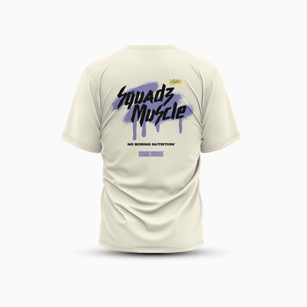 Camiseta Oversized Marfim com Roxo SQUADZ MUSCLE — Costas