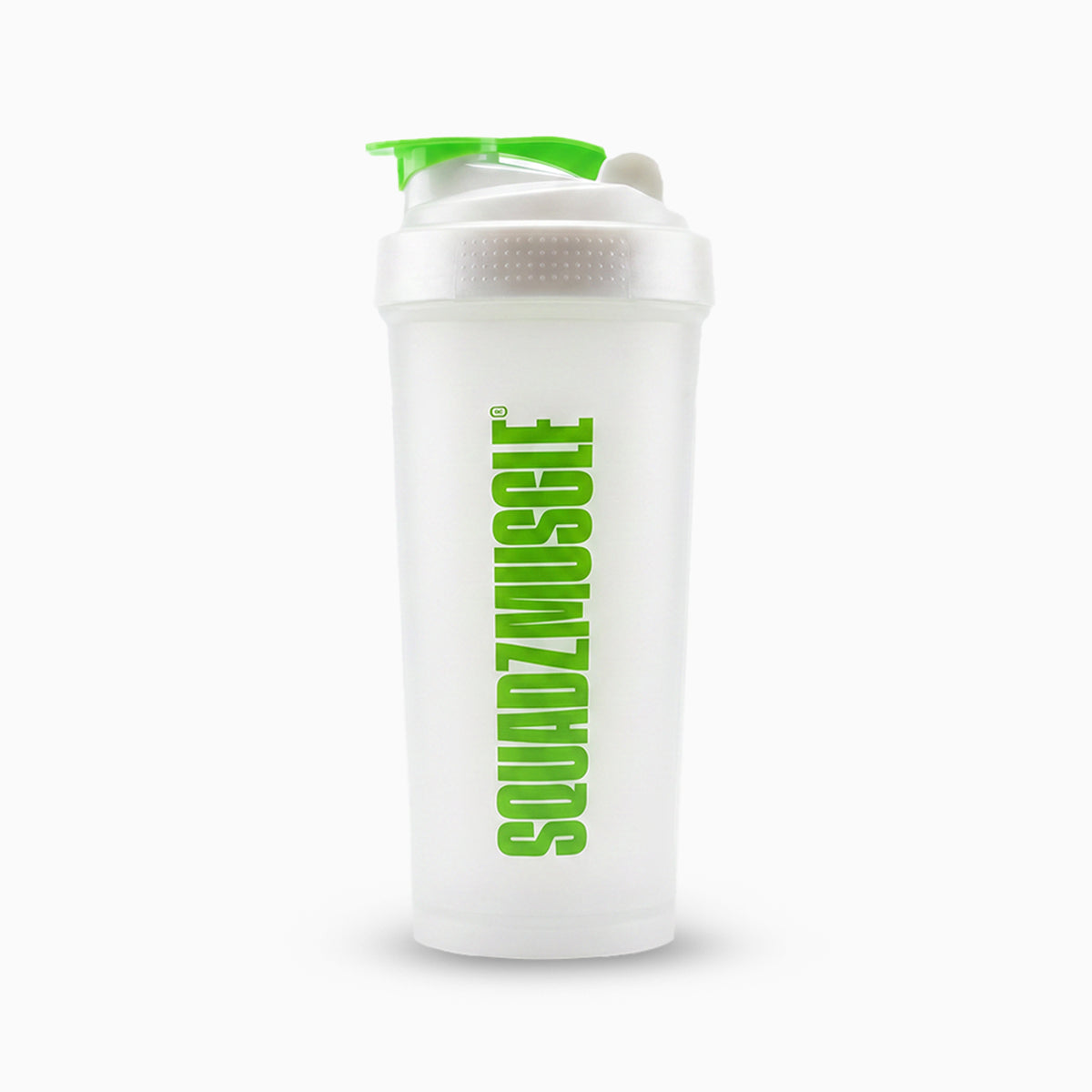 Coqueteleira SQUADZ MUSCLE Incolor com Verde 600ml — De frente