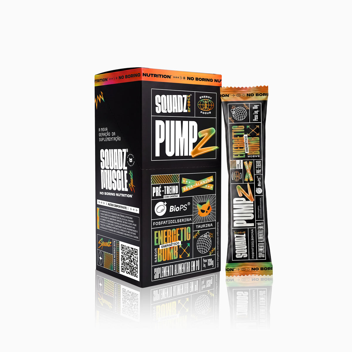 Display PUMPZ Pré-Treino Energetic Bomb 120g - 12x10g — Caixa display com sache