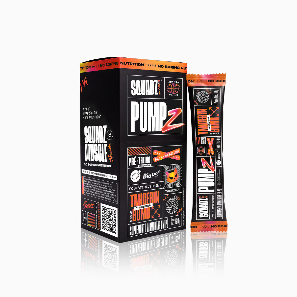 Display PUMPZ Pré-Treino Tangerin Bomb 120g - 12x10g — Caixa display com sache