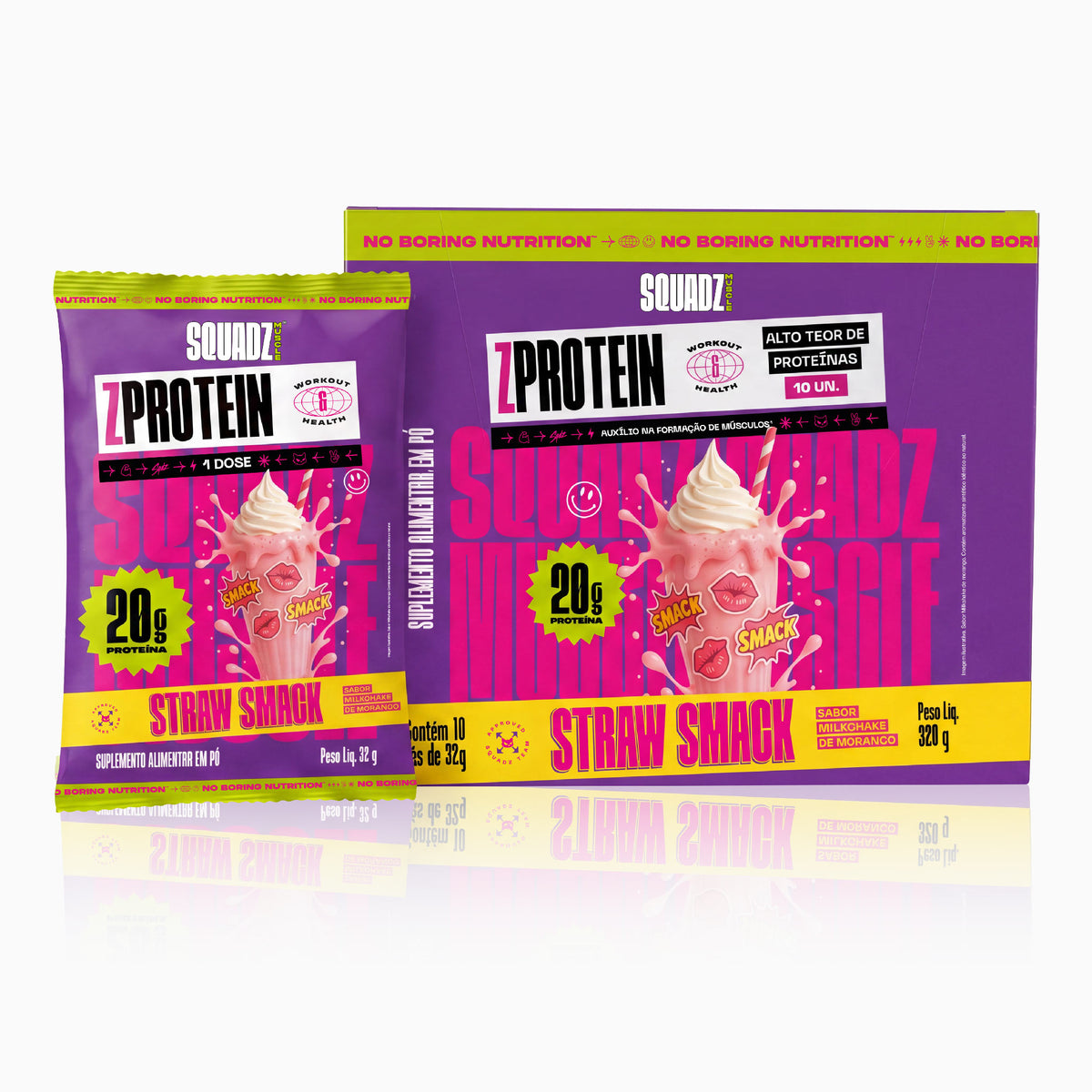 Display ZPROTEIN Milkshake de Morango 320g - 10x32g — Caixa display com sache