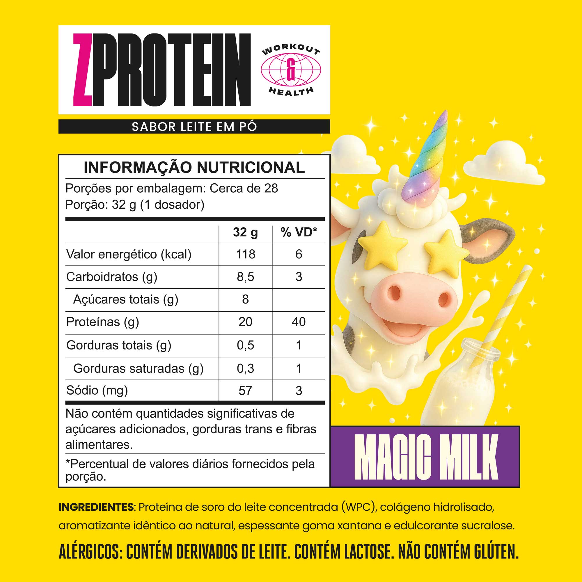 ZPROTEIN 900g — Tabela nutricional leite em po