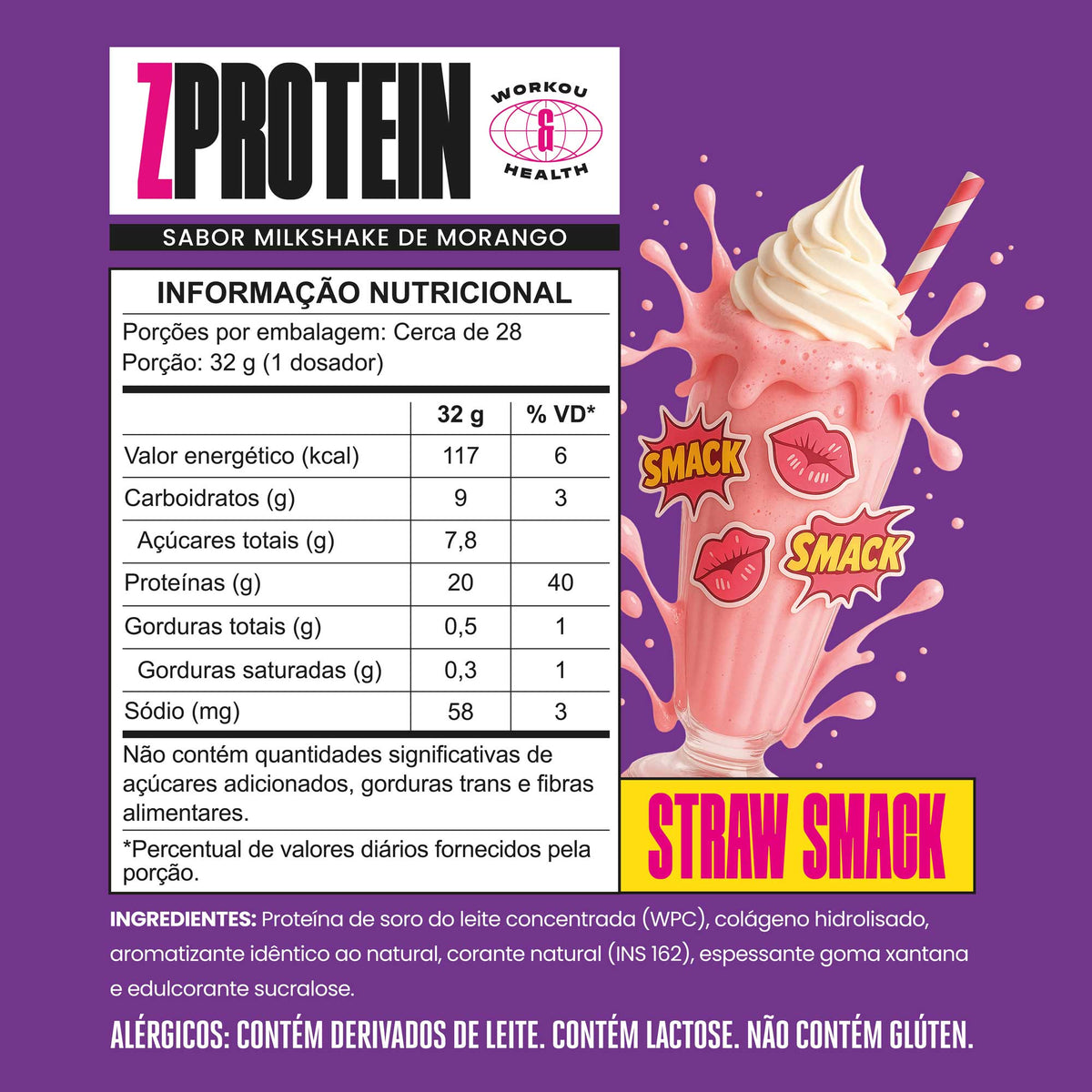 ZPROTEIN Milkshake de Morango 900g — Tabela nutricional e ingredientes
