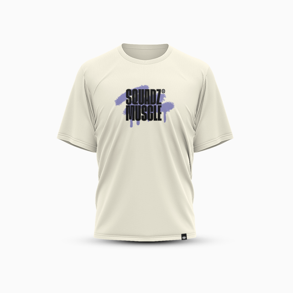 Camiseta Oversized Marfim com Roxo SQUADZ MUSCLE — Frente