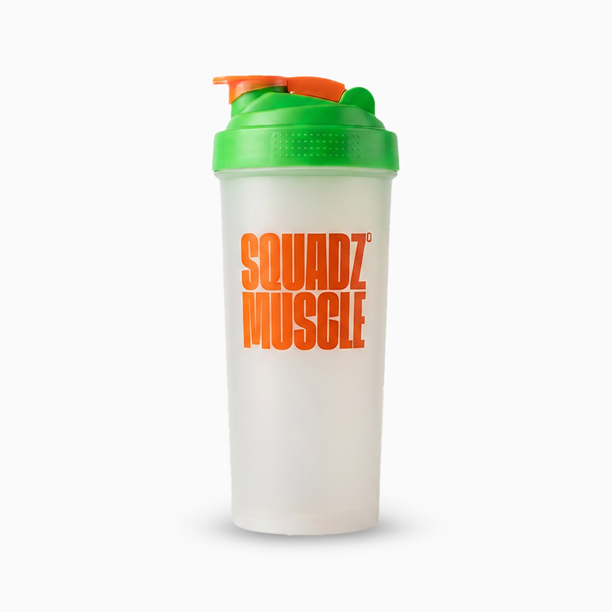 Coqueteleira SQUADZ MUSCLE Branco Pérola com Laranja 600ml — De frente