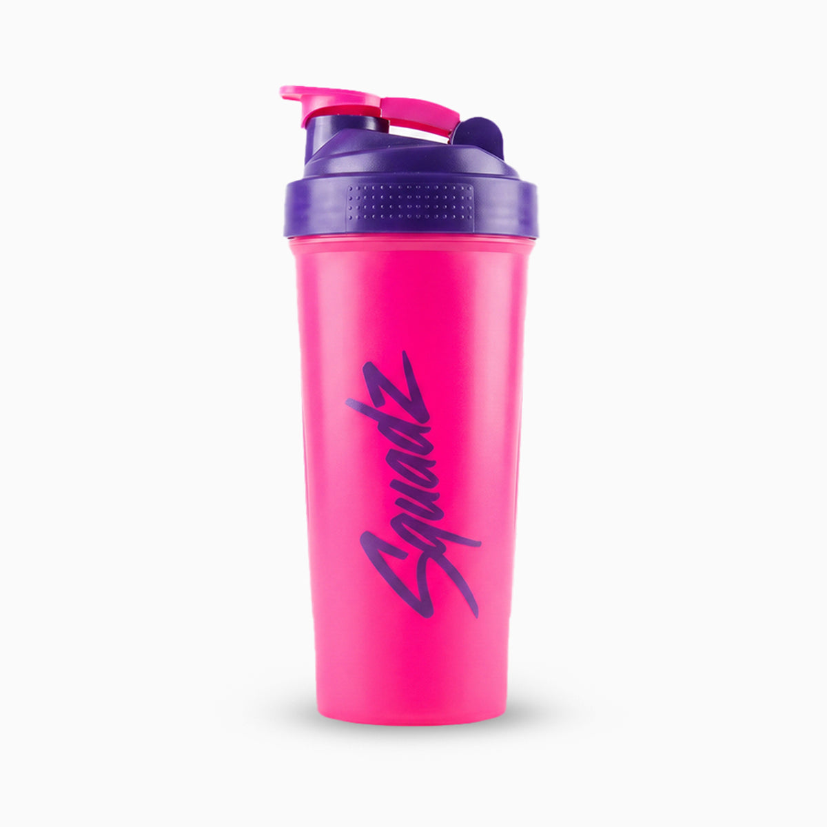 Coqueteleira SQUADZ MUSCLE Rosa com Roxo 600ml — De frente