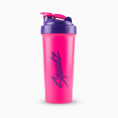 Coqueteleira SQUADZ MUSCLE Rosa com Roxo 600ml — De frente