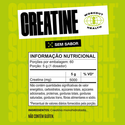 Creatine Creatina 100% Monohidratada 300g — Tabela nutricional 60 doses