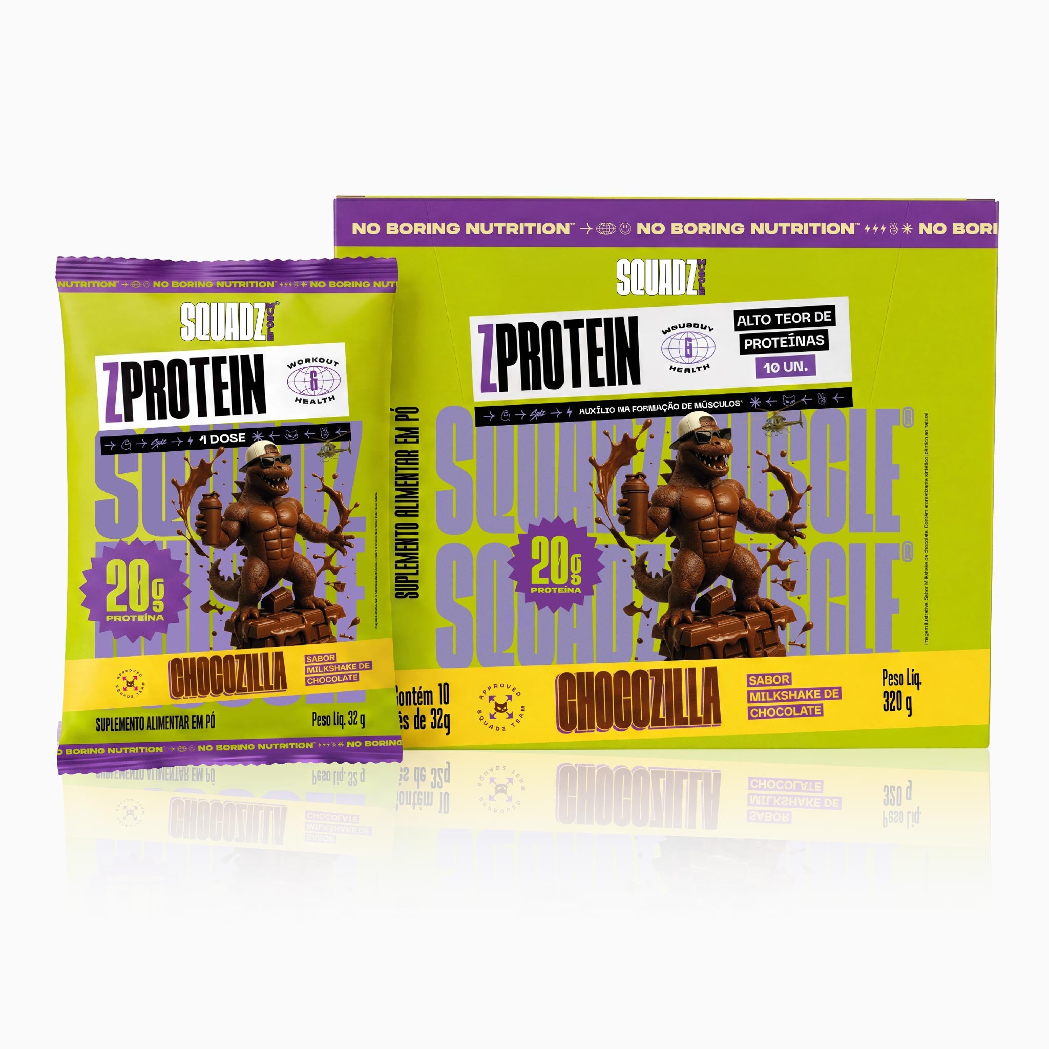 Display ZPROTEIN Milkshake de Chocolate 320g - 10x32g — Caixa display com sache