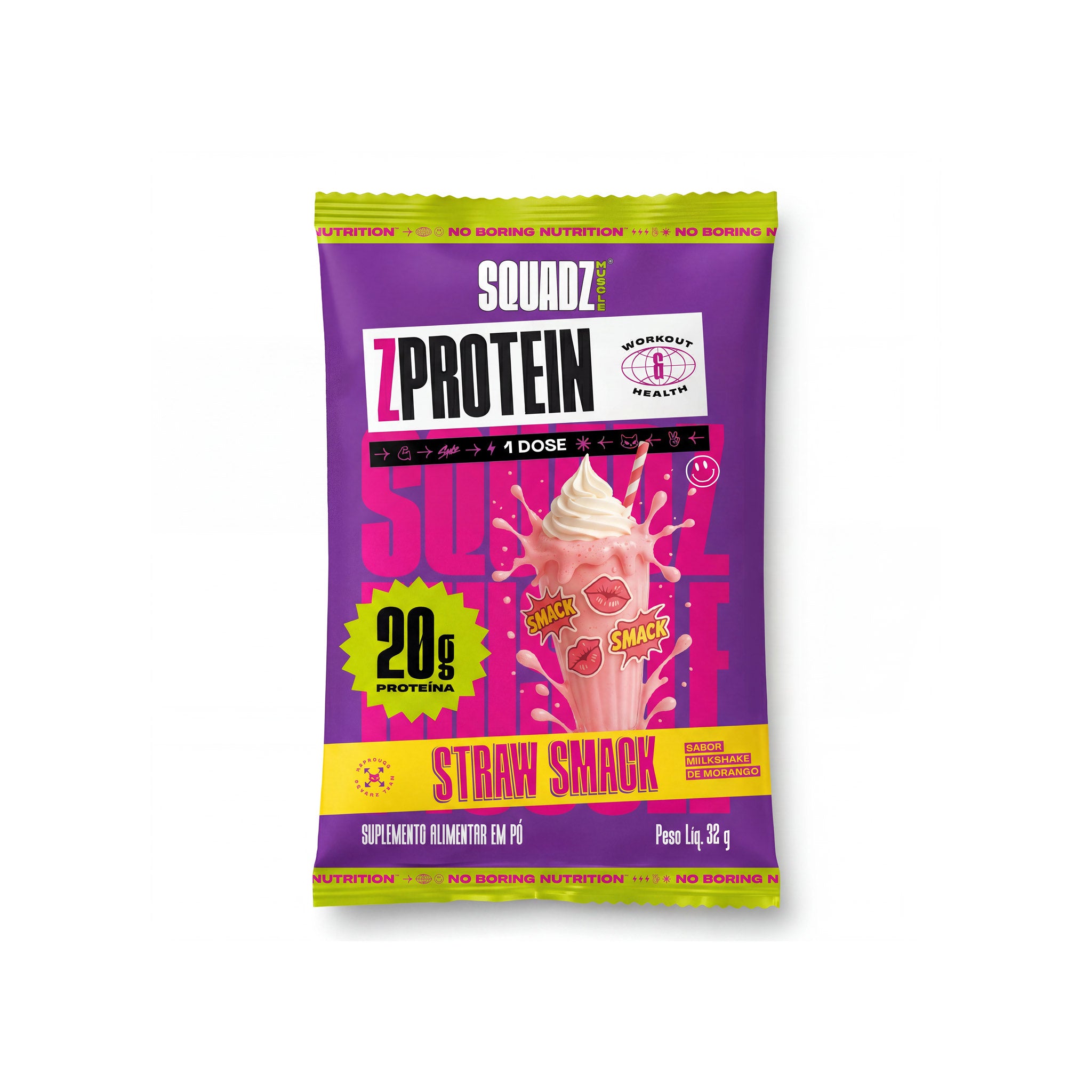 Display ZPROTEIN Milkshake de Morango 320g - 10x32g — Sache straw snack