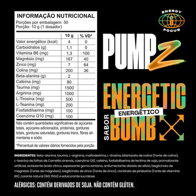 PUMP-Z Pré-Treino Energetic Bomb 300g — Tabela nutricional e ingredientes