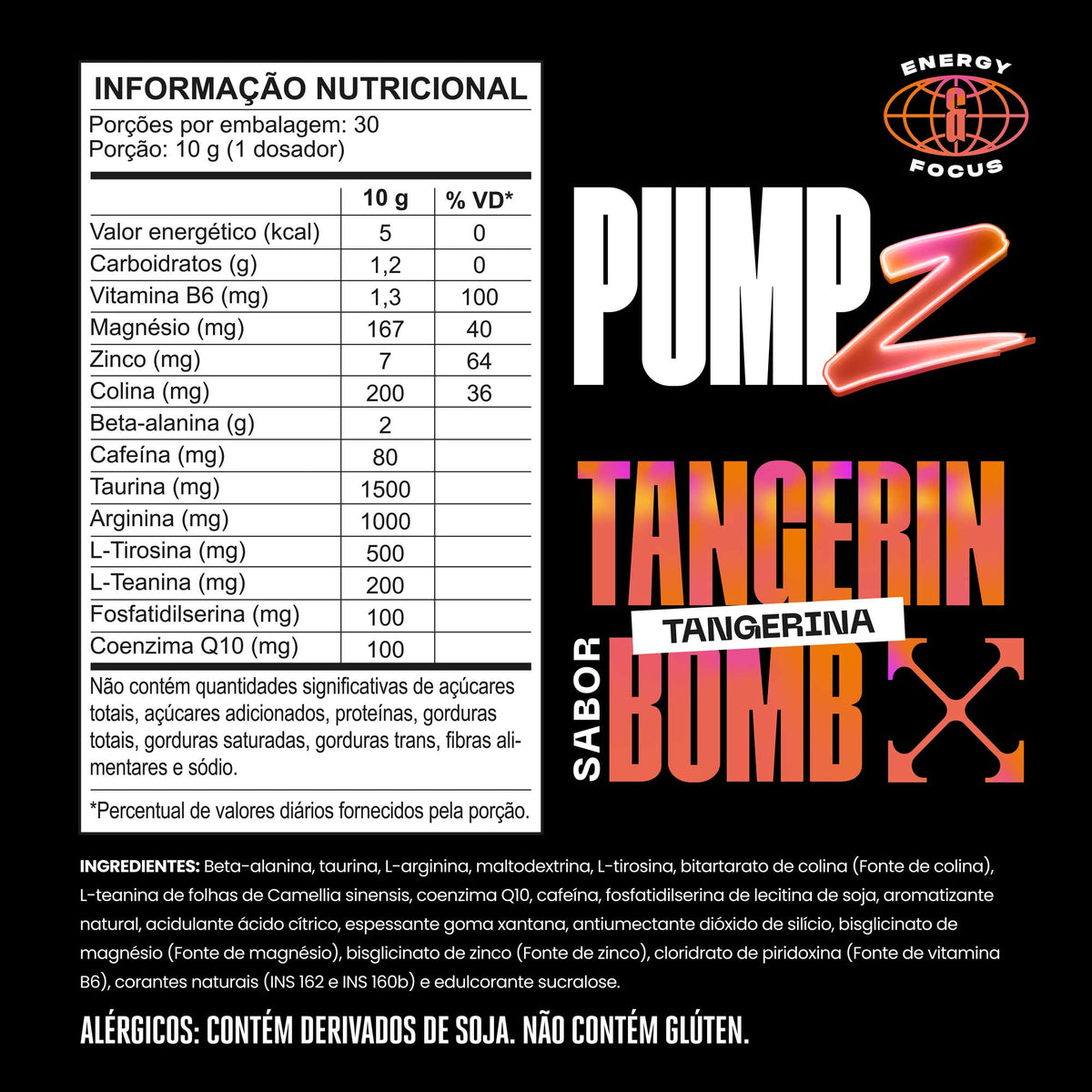 PUMP-Z Pré-Treino Tangerin Bomb 300g — Tabela nutricional e ingredientes