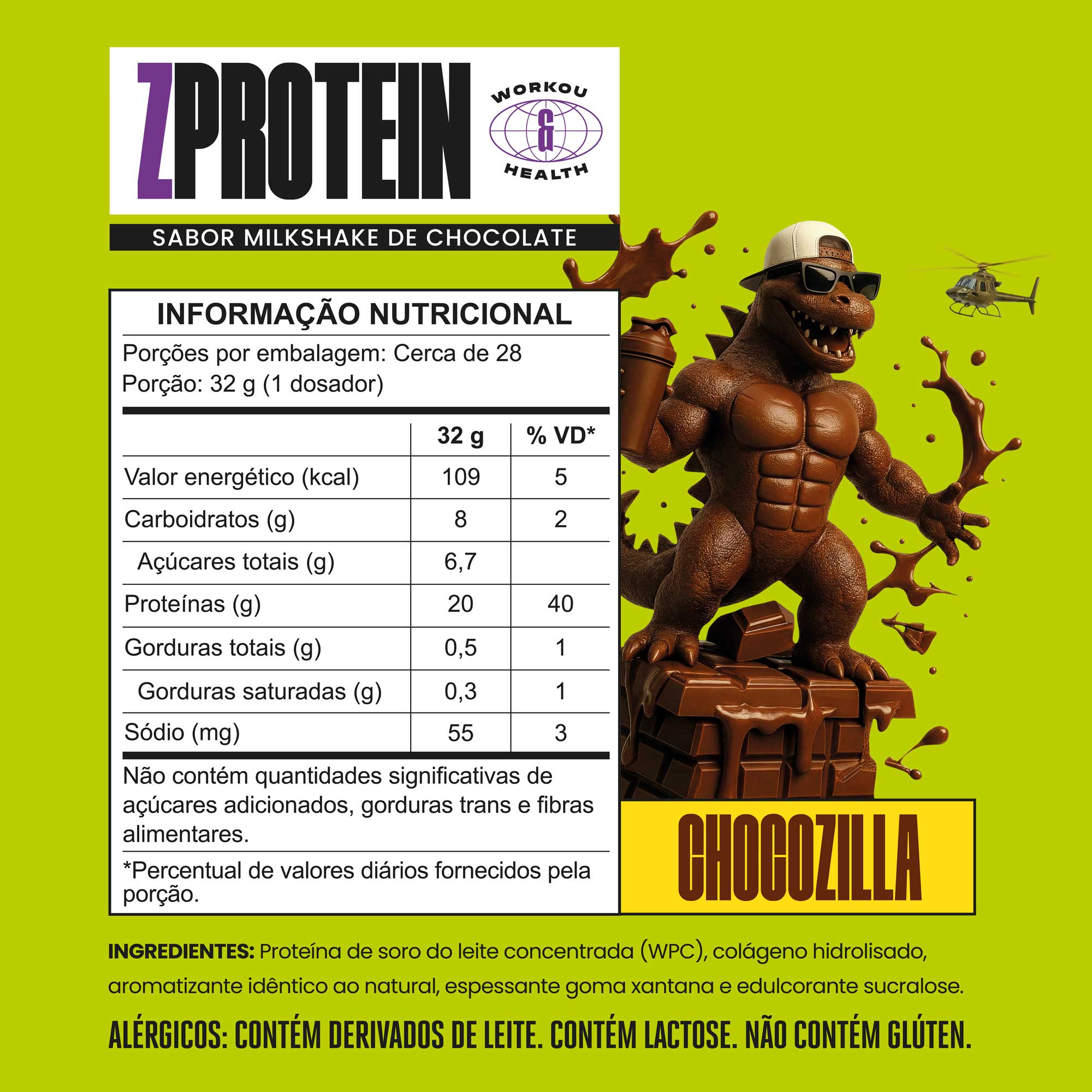 ZPROTEIN Milkshake de Chocolate 900g — Tabela nutricional e ingredientes
